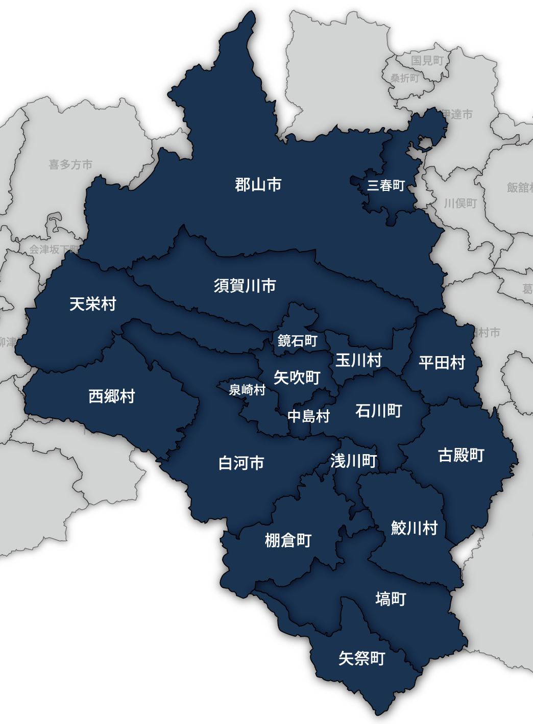 福島県中通地方の地図
